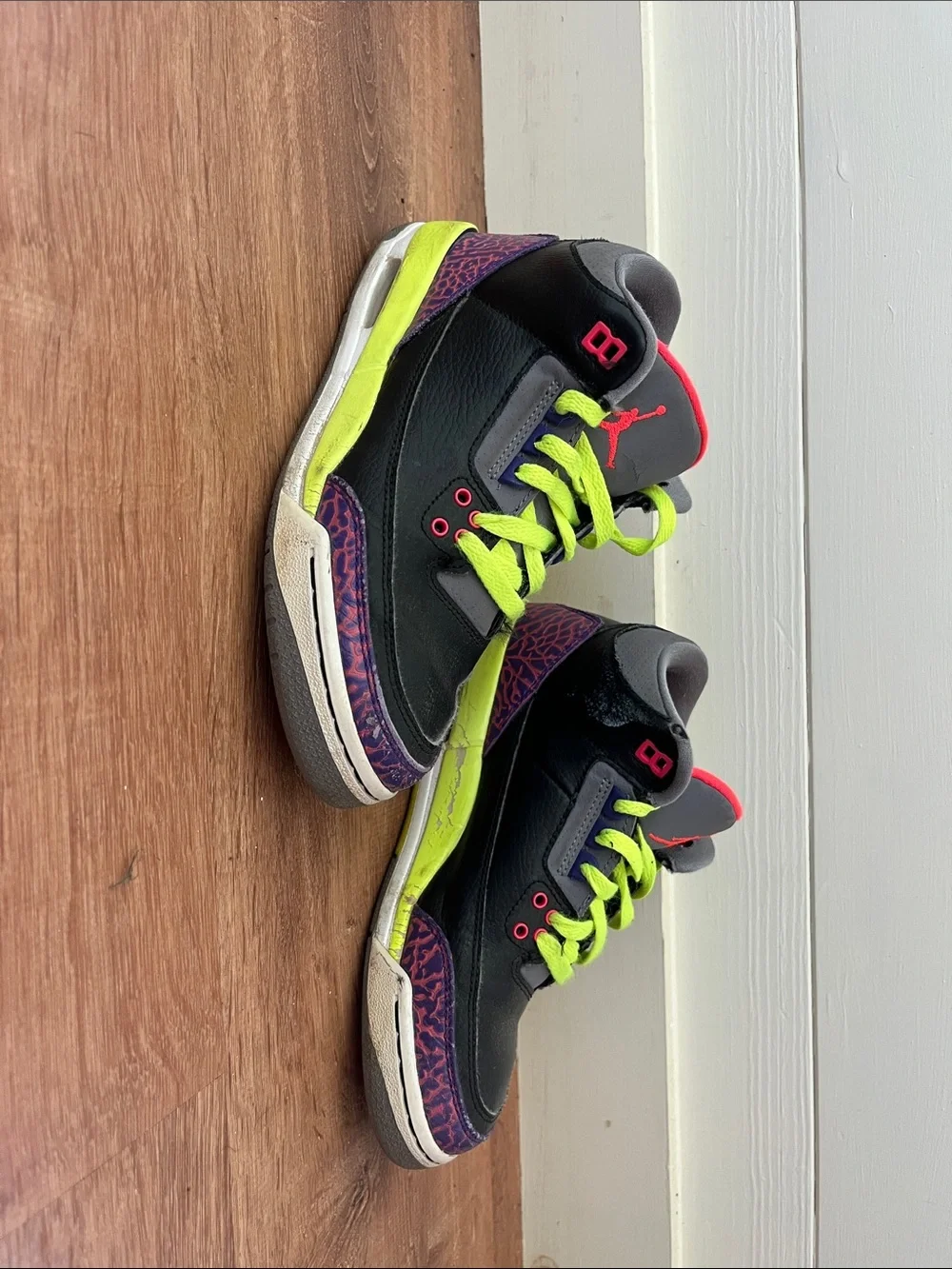 Nike Kids Black Sneakers with Neon Yellow Laces & Pink Accents